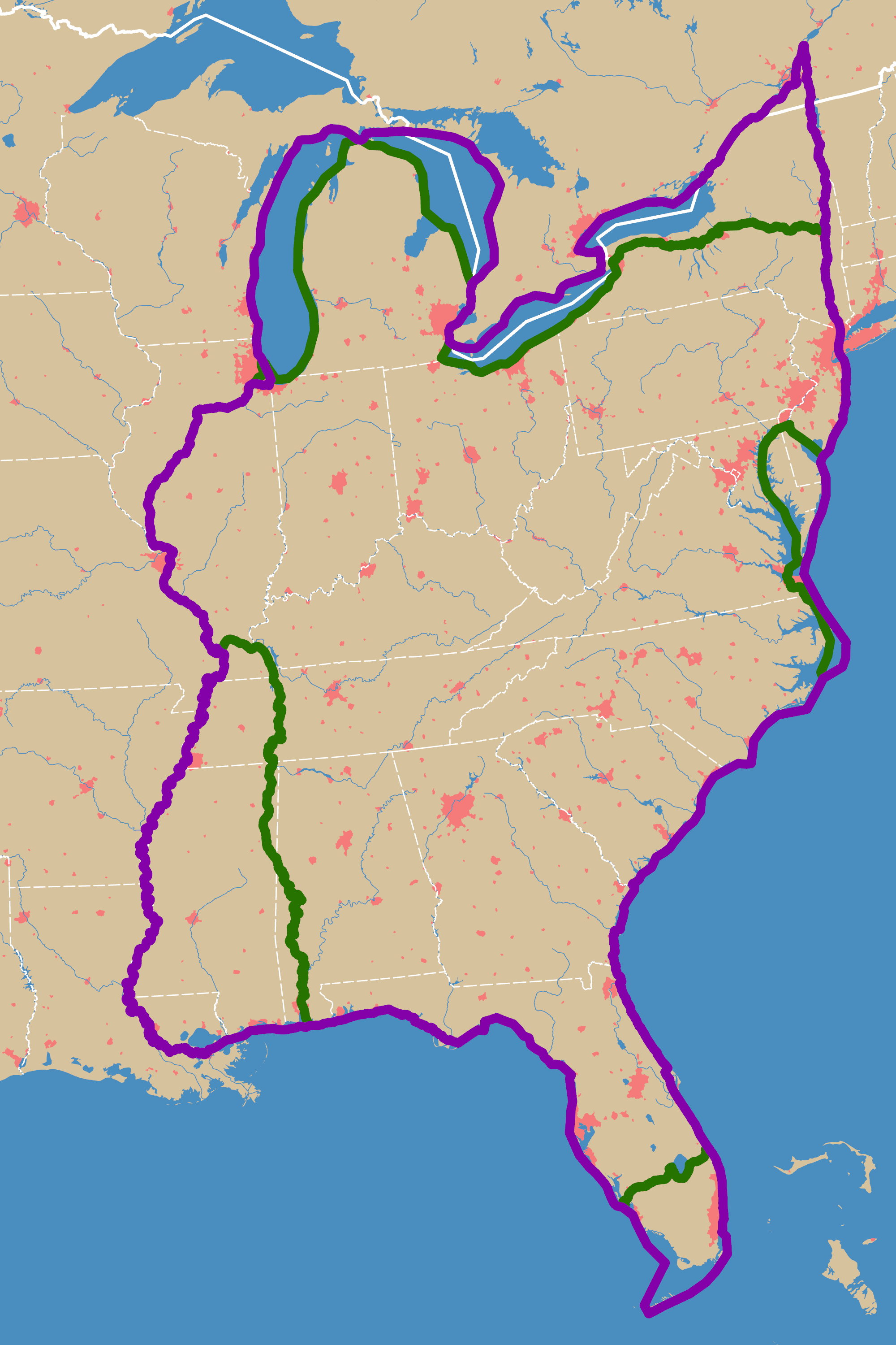 Map of America's Great Loop cruising route
